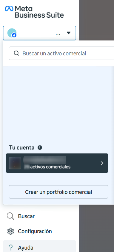 Menú desplegable Meta Busines Suite